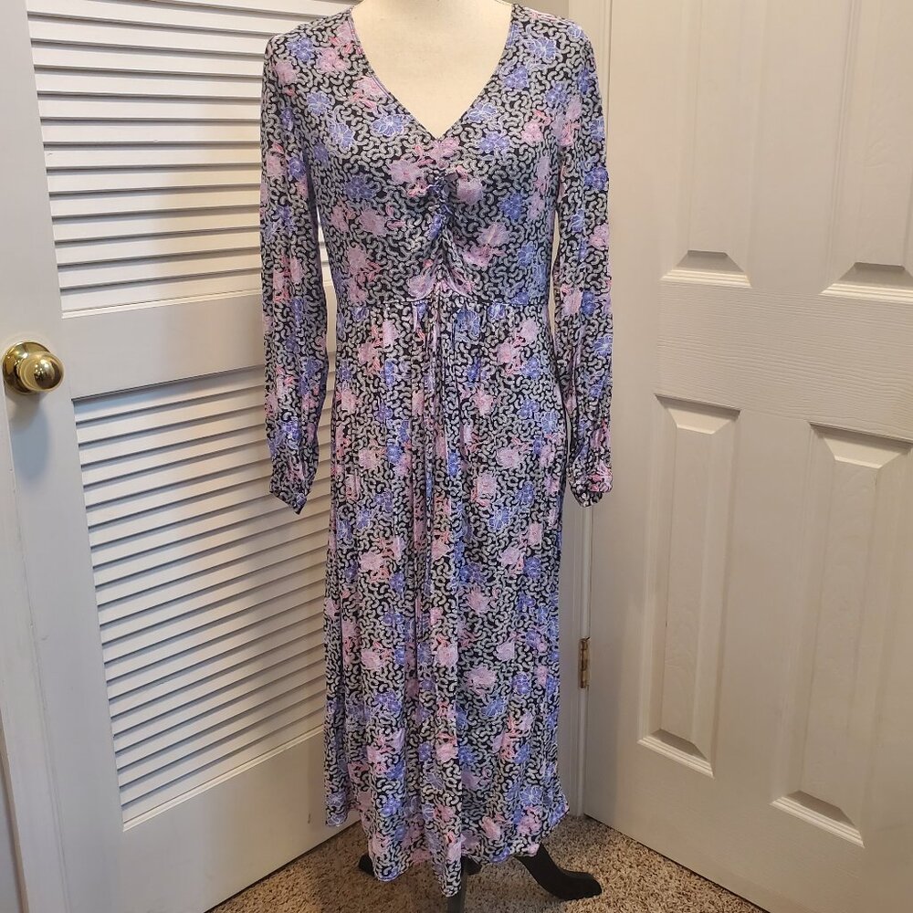 Like New Loft Floral Ruched Midi Dress - Size 6